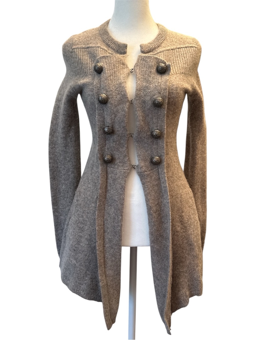 Free People Taupe Double-Breasted Military Wool Cardigan